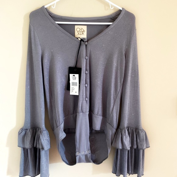 NWT Chaser Tiered Peplum Glitter Bodysuit - Picture 5 of 7